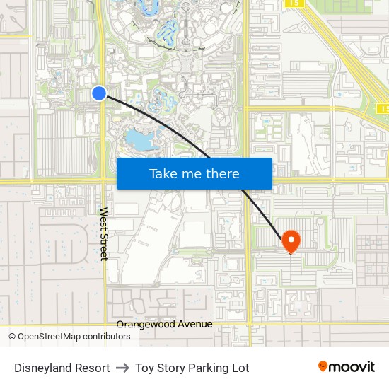 Disneyland Resort to Toy Story Parking Lot map