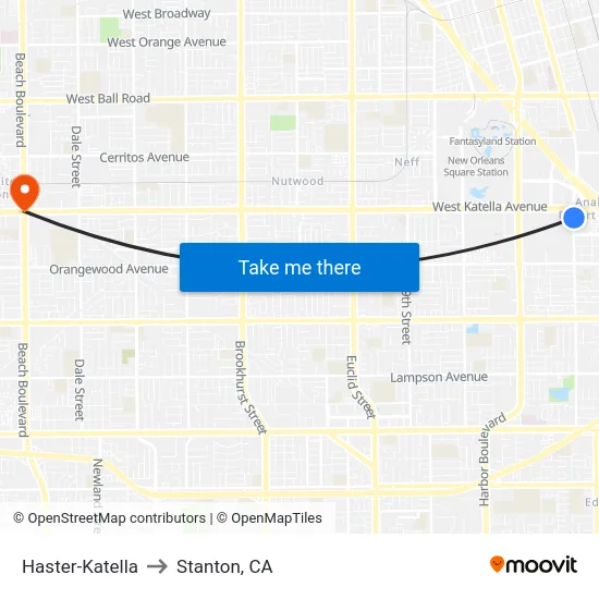 Haster-Katella to Stanton, CA map