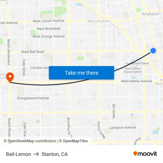 Ball-Lemon to Stanton, CA map