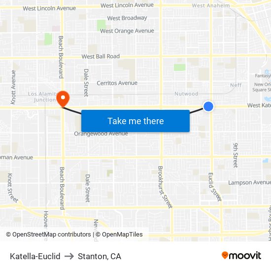 Katella-Euclid to Stanton, CA map