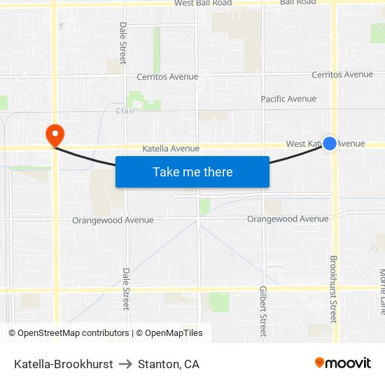 Katella-Brookhurst to Stanton, CA map