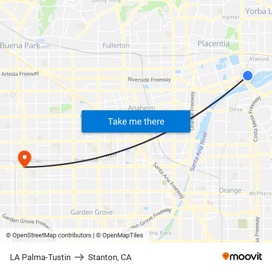LA Palma-Tustin to Stanton, CA map