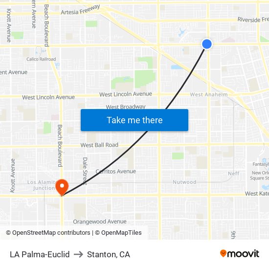 LA Palma-Euclid to Stanton, CA map