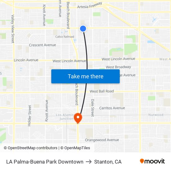 LA Palma-Buena Park Downtown to Stanton, CA map