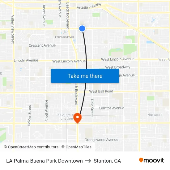 LA Palma-Buena Park Downtown to Stanton, CA map