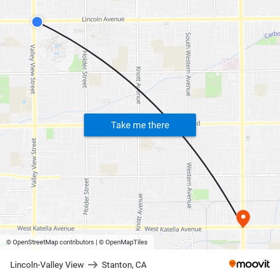 Lincoln-Valley View to Stanton, CA map