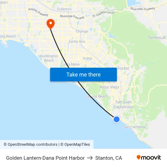 Golden Lantern-Dana Point Harbor to Stanton, CA map