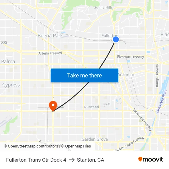 Fullerton Trans Ctr Dock 4 to Stanton, CA map
