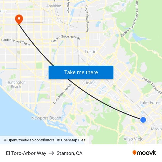 El Toro-Arbor Way to Stanton, CA map
