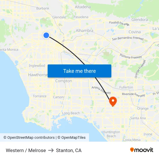 Western / Melrose to Stanton, CA map