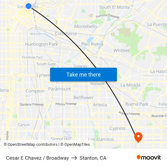 Cesar E Chavez / Broadway to Stanton, CA map