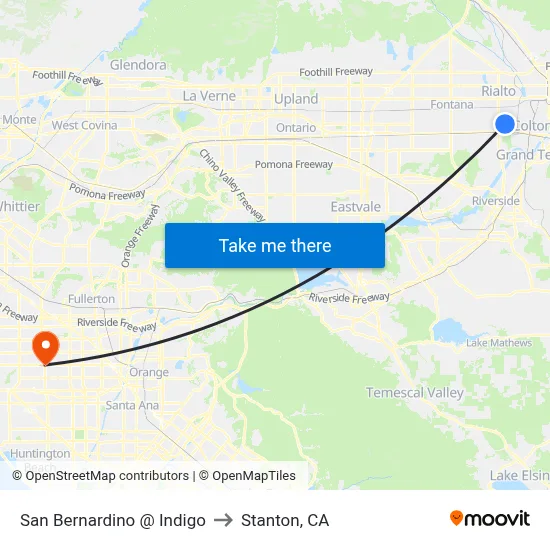 San Bernardino @ Indigo to Stanton, CA map