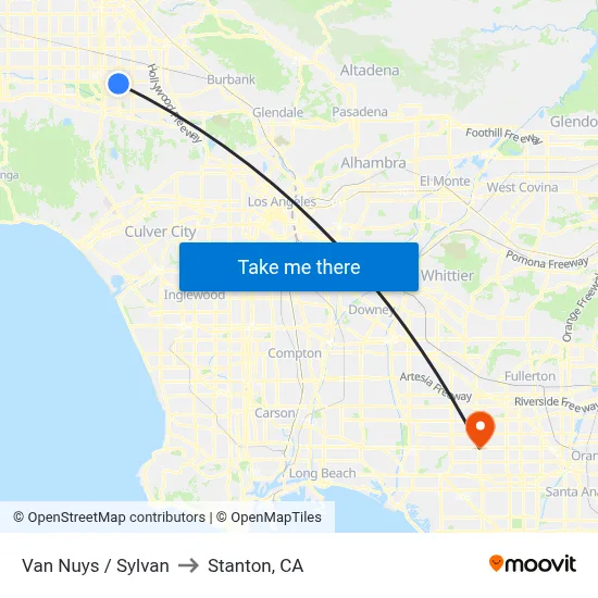 Van Nuys / Sylvan to Stanton, CA map