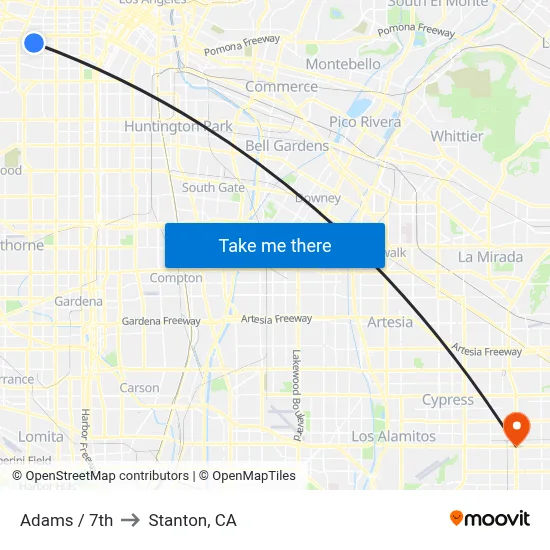 Adams / 7th to Stanton, CA map