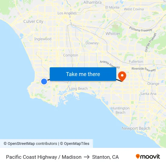 Pacific Coast Highway / Madison to Stanton, CA map