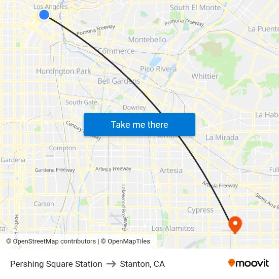 Pershing Square Station to Stanton, CA map