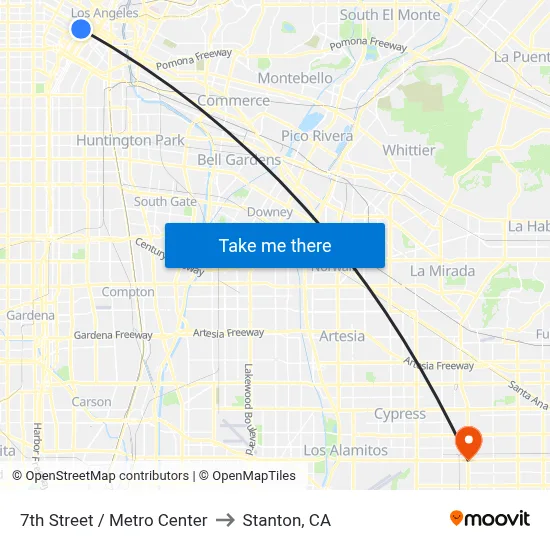 7th Street / Metro Center to Stanton, CA map