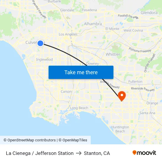 La Cienega / Jefferson Station to Stanton, CA map