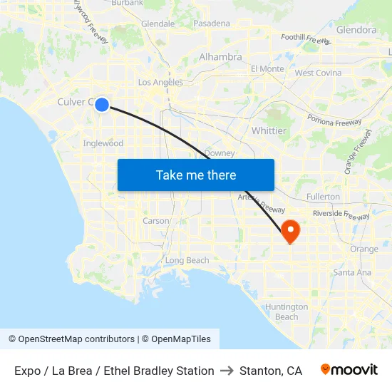 Expo / La Brea / Ethel Bradley Station to Stanton, CA map