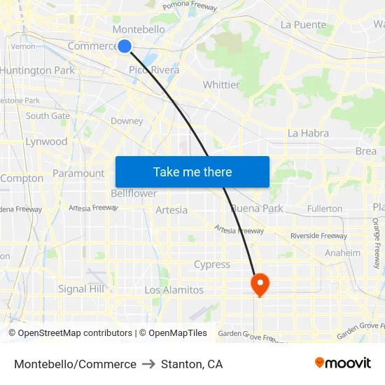 Montebello/Commerce to Stanton, CA map