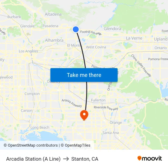 Arcadia Station (A Line) to Stanton, CA map