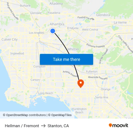 Hellman / Fremont to Stanton, CA map