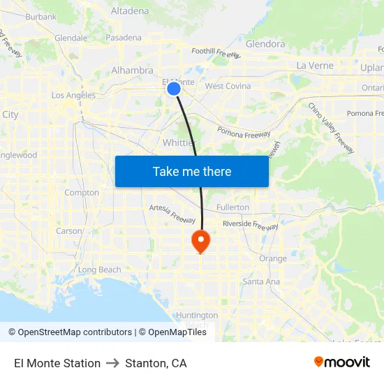 El Monte Station to Stanton, CA map
