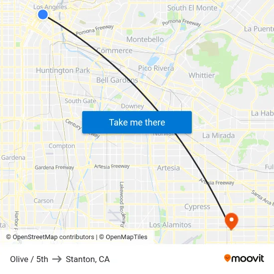 Olive / 5th to Stanton, CA map