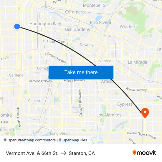 Vermont Ave. & 66th St. to Stanton, CA map