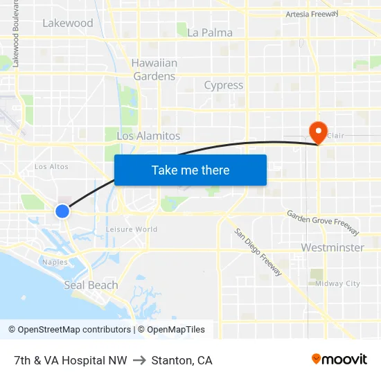 7th & VA Hospital NW to Stanton, CA map