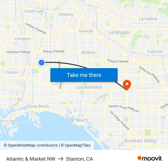 Atlantic & Market NW to Stanton, CA map