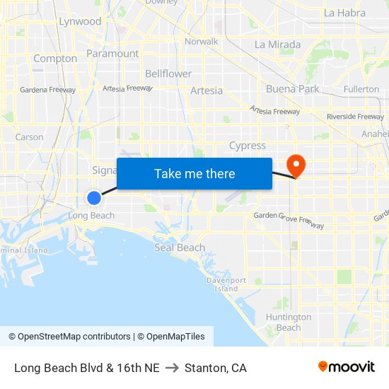 Long Beach Blvd & 16th NE to Stanton, CA map