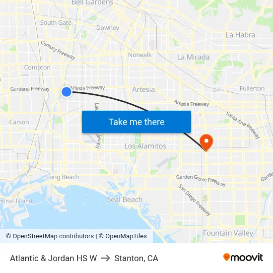 Atlantic & Jordan HS W to Stanton, CA map