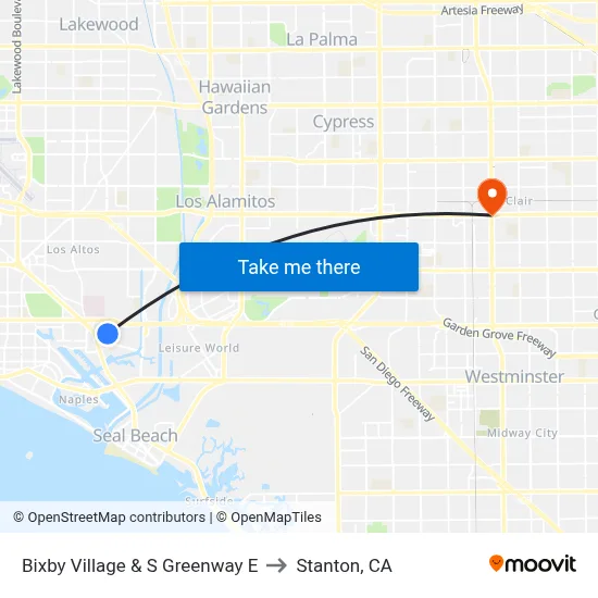 Bixby Village & S Greenway E to Stanton, CA map
