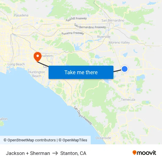 Jackson + Sherman to Stanton, CA map