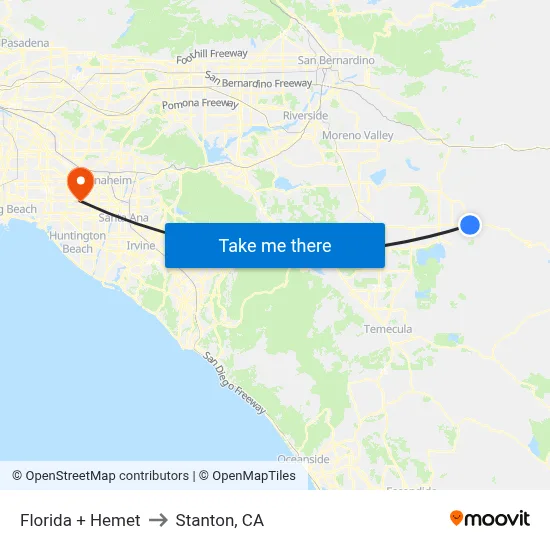 Florida + Hemet to Stanton, CA map