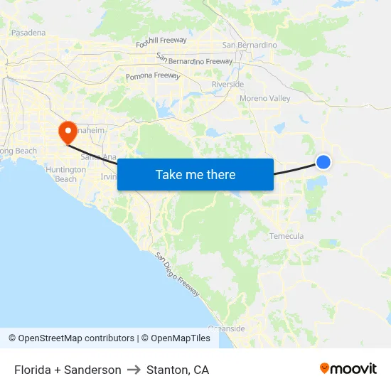 Florida + Sanderson to Stanton, CA map