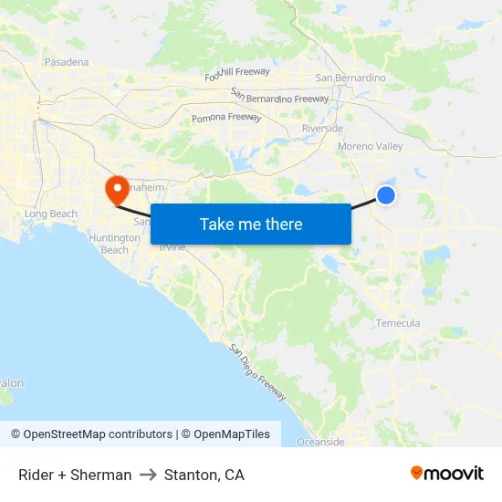 Rider + Sherman to Stanton, CA map