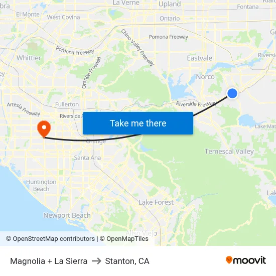 Magnolia + La Sierra to Stanton, CA map