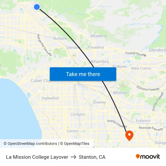 La Mission College Layover to Stanton, CA map