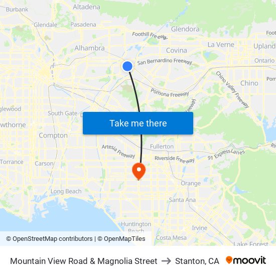 Mountain View Road & Magnolia Street to Stanton, CA map