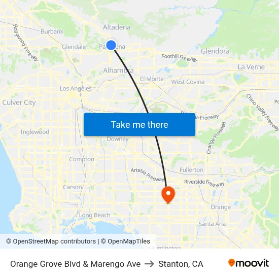 Orange Grove Blvd & Marengo Ave to Stanton, CA map