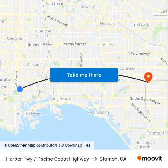 Harbor Fwy / Pacific Coast Highway to Stanton, CA map