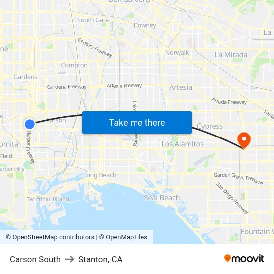 Carson South to Stanton, CA map