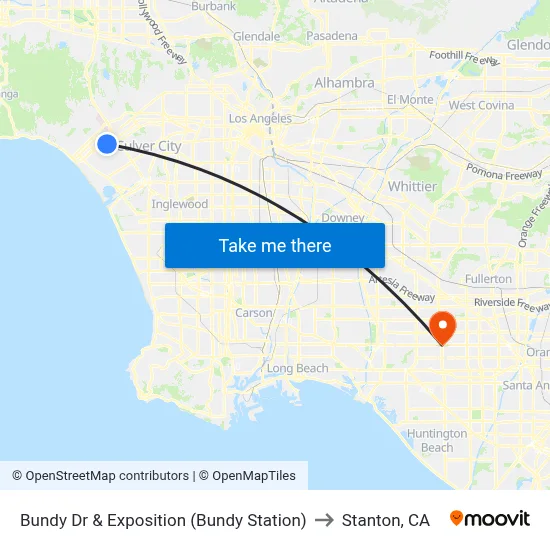 Bundy Dr & Exposition (Bundy Station) to Stanton, CA map