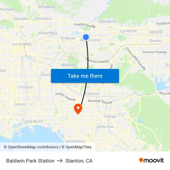 Baldwin Park Station to Stanton, CA map