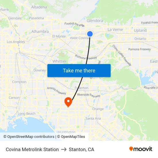 Covina Metrolink Station to Stanton, CA map