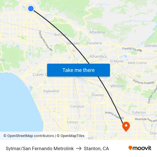 Sylmar/San Fernando Metrolink to Stanton, CA map