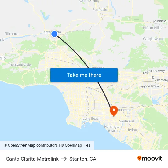 Santa Clarita Metrolink to Stanton, CA map
