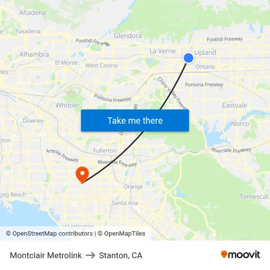 Montclair Metrolink to Stanton, CA map